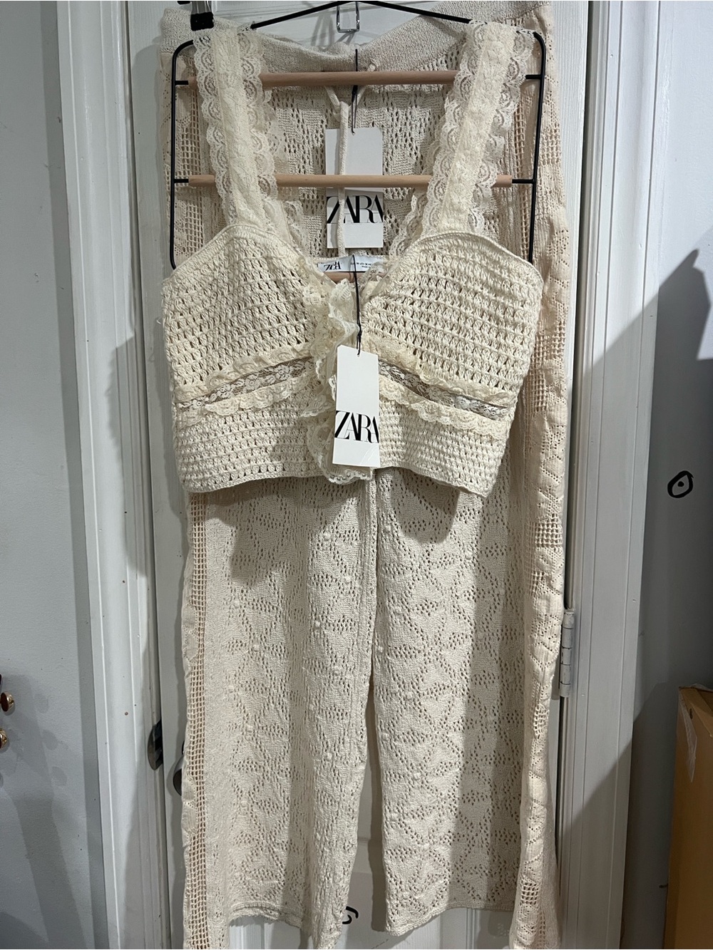 ZARA Cream Crochet Lace Bralette Top and Pants (set)